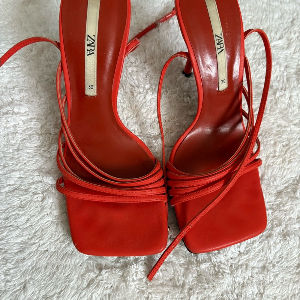 Zara Orange Stiletto Heels Elegant Strappy Design